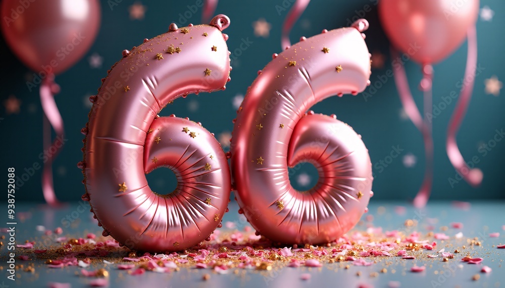 Number 66th Birthday Balloon Celebration Cake, Adorned with Sparkling ...