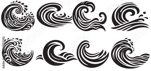 Set of sea wave silhouette isolated on white background. Nature ocean graphic symbol vector illustration