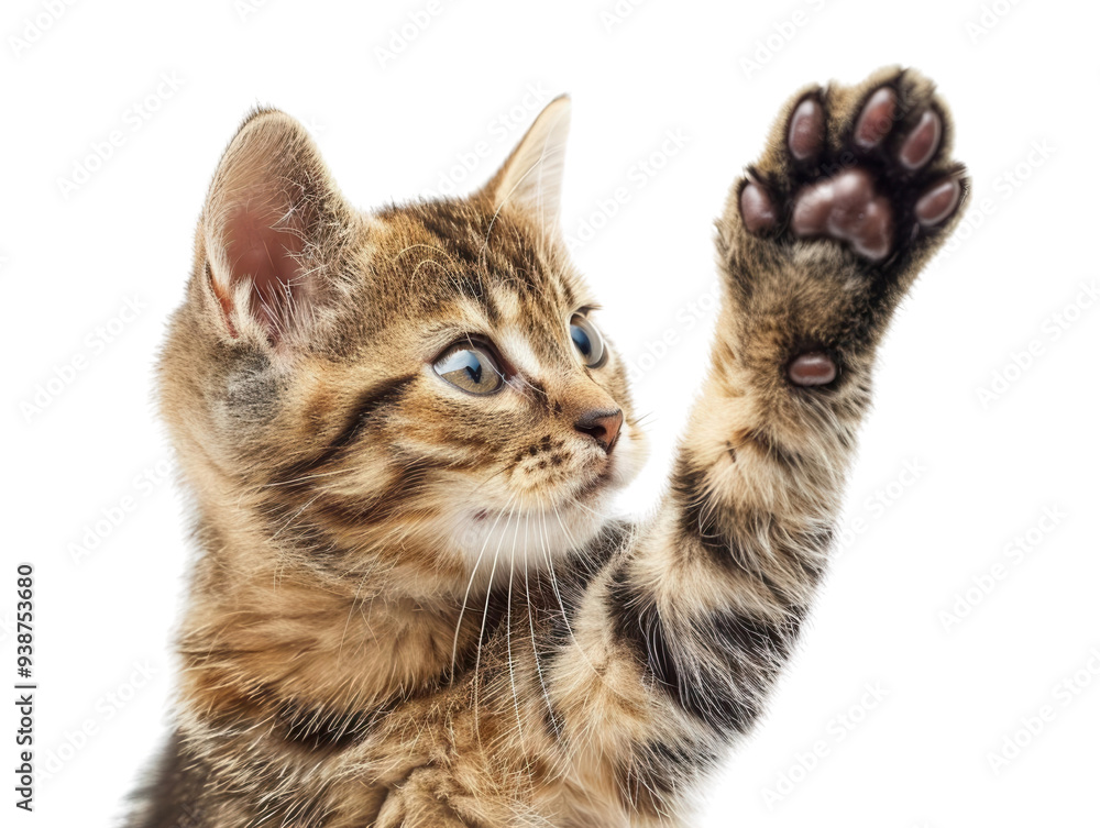 Fototapeta premium Cat extending its paw for a high five, PNG, detailed and playful, cute and dynamic, fur texture visible