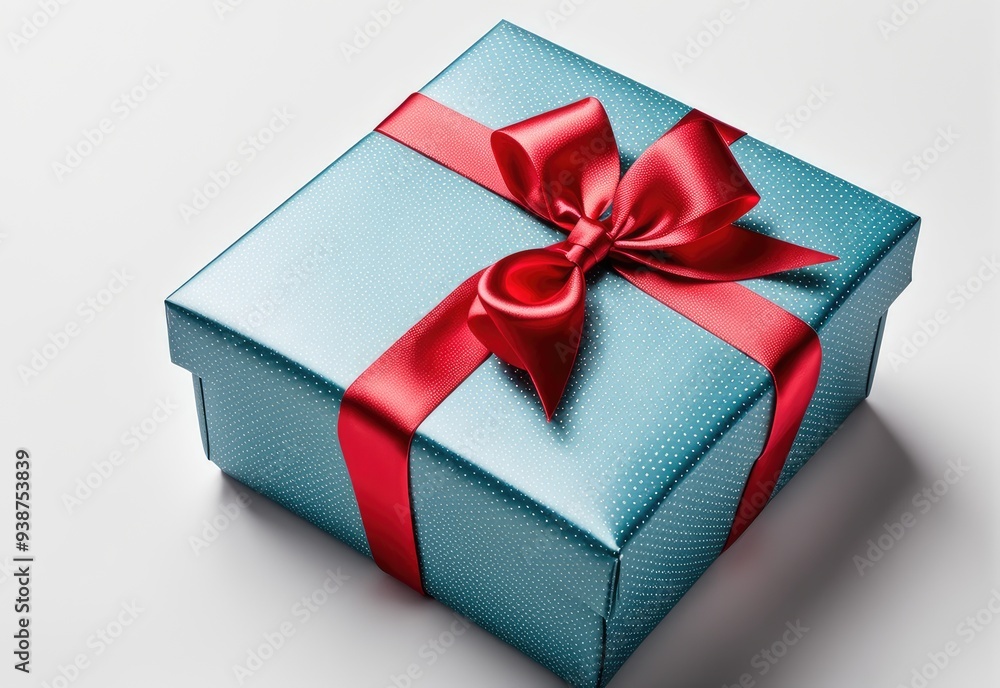 Gift box tied with red ribbon isolated on white background. image seen in the center and top Gift box tied with red ribbon isolated on white background. image seen in the center and top