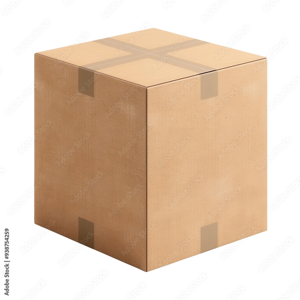 The high resolution cardboard box warehouse mockup cutout with shadow. White background, isolated.