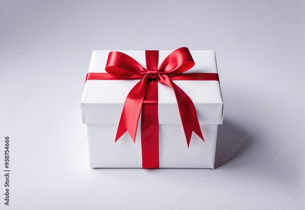 Gift box tied with red ribbon isolated on white background. image seen in the center and top Gift box tied with red ribbon isolated on white background. image seen in the center and top