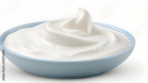 Fresh Greek Yogurt or Sour Cream in a Bowl on White Background