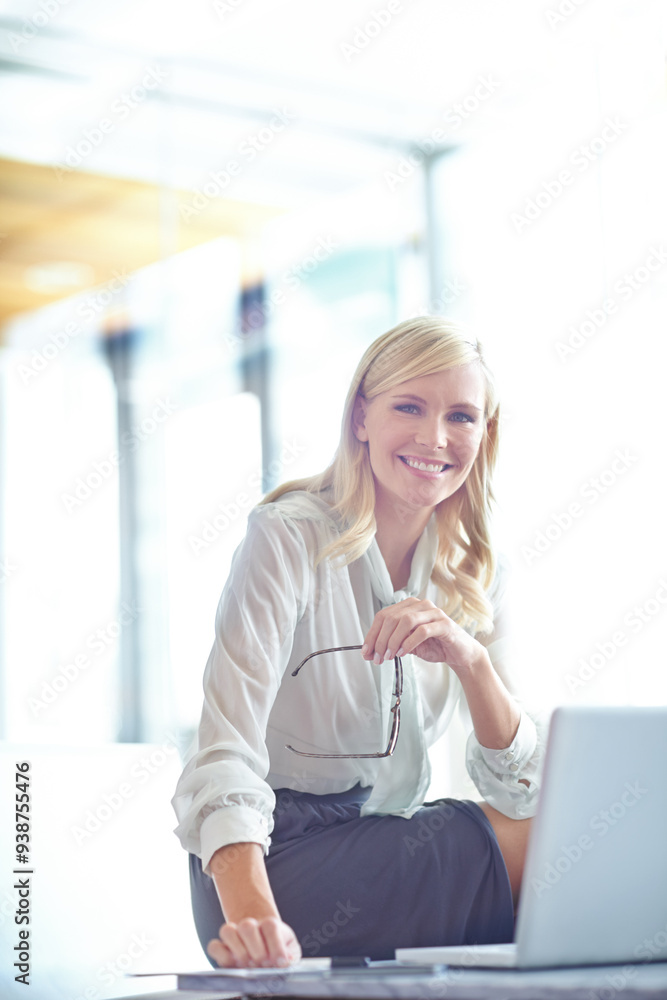 custom made wallpaper toronto digitalBusiness woman, laptop and confidence with portrait, creative agency and ideas for solution or brainstorming. Lady, entrepreneur or brand consultant with project, proposal and online startup office