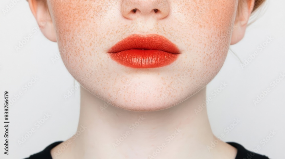 Obraz premium A closeup of a womans chin and neck showing a few natural hairs and subtle skin texture The image is lit softly with a focus on the small details that are often overlooked promoting a message of selfa