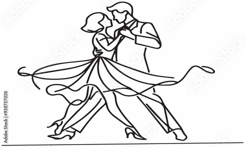Latin dance couple line art vector illustration