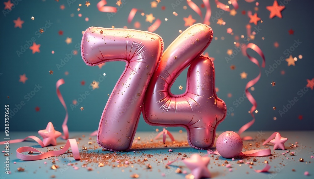 Number 74th Birthday Balloon Celebration Cake, Adorned with Sparkling ...