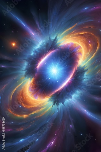 Cosmic Vortex, Swirling Nebula with Blue Star and Radiant Halo