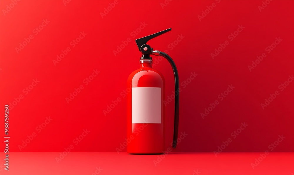 Red fire extinguisher with blank label on a red background. Red fire extinguisher with blank label on a red background.