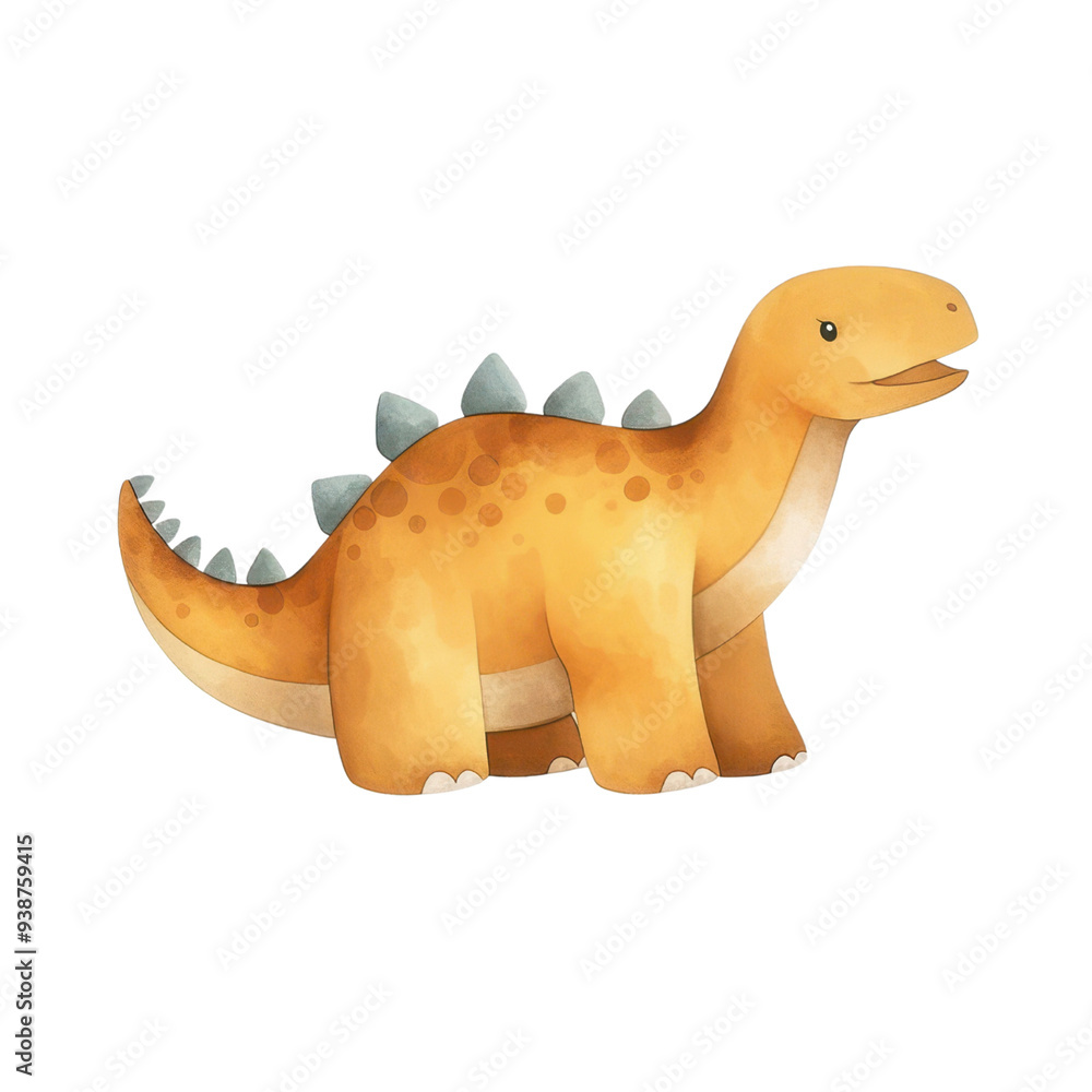 Cute dinosaur illustration with friendly expression, featuring orange and gray colors. Perfect for childrens themes. 