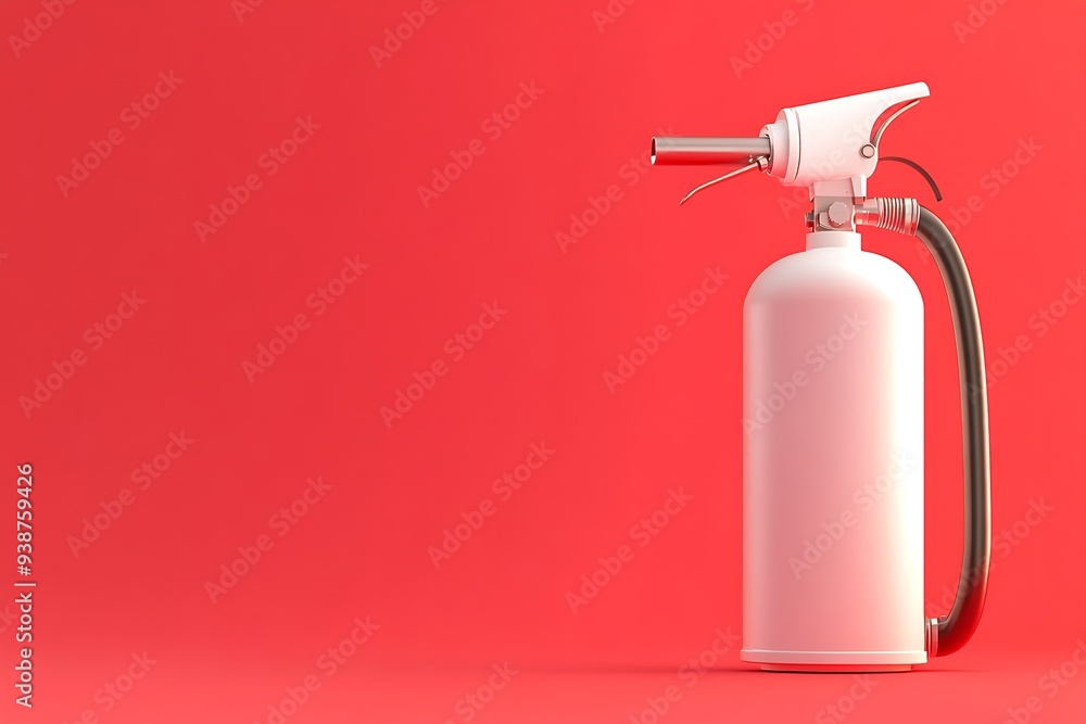 Obraz premium White fire extinguisher on red background.