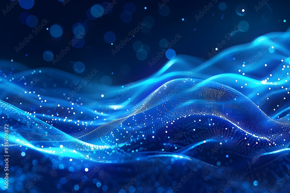 Abstract Blue Waves and Glowing Particles Abstract Blue Waves and Glowing Particles