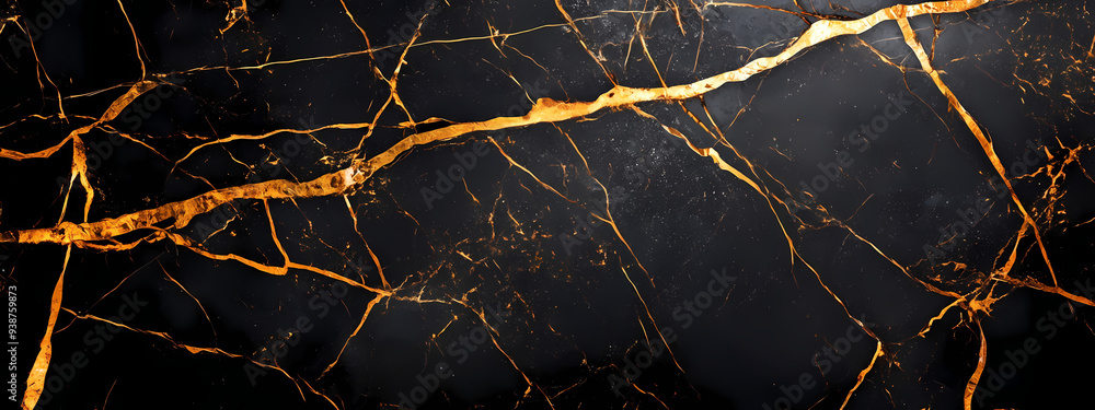 Luxurious Cracked Black Marble with Gold Veins Luxurious Cracked Black Marble with Gold Veins