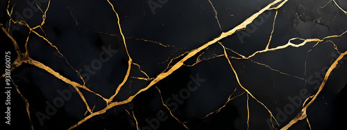 Luxurious Cracked Black Marble with Gold Veins