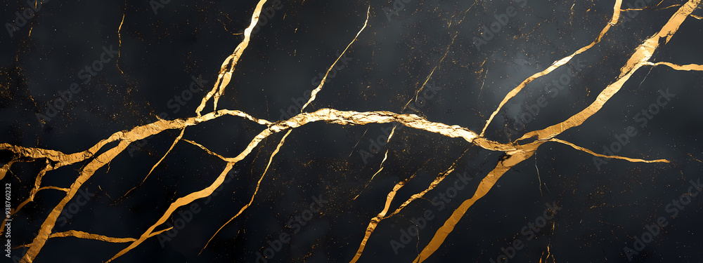 Luxurious Cracked Black Marble with Gold Veins Luxurious Cracked Black Marble with Gold Veins