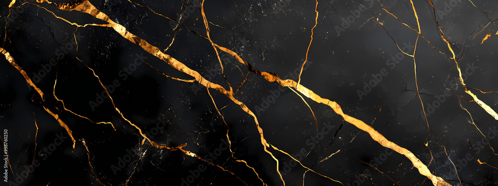 Luxurious Cracked Black Marble with Gold Veins Luxurious Cracked Black Marble with Gold Veins