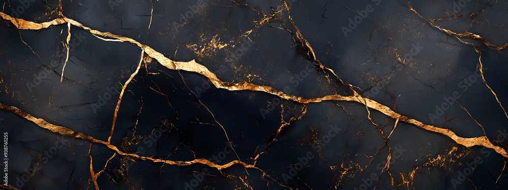 Luxurious Cracked Black Marble with Gold Veins Luxurious Cracked Black Marble with Gold Veins