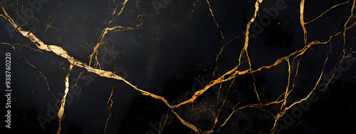 Luxurious Cracked Black Marble with Gold Veins
