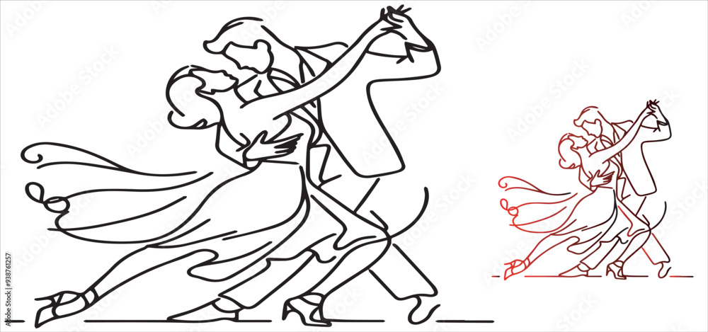 Obraz premium Latin dance couple line art vector illustration