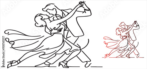 Latin dance couple line art vector illustration