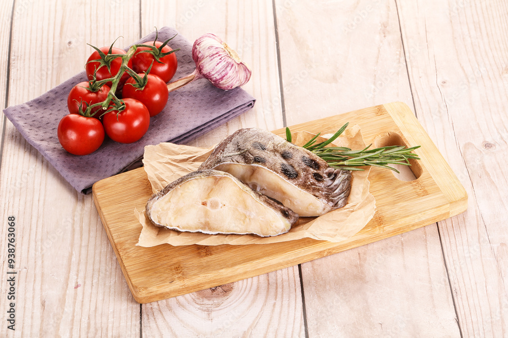 Raw wolffish steak for cooking