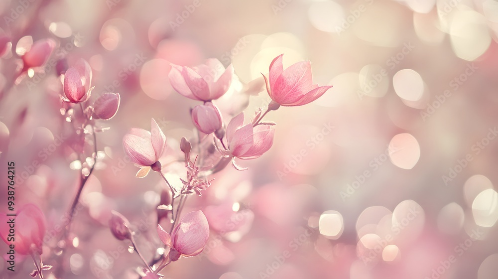 A soft and dreamy close-up of pink flowers gently illuminated by a warm, blurred bokeh background, perfect for conveying serenity and beauty in floral-themed projects. A soft and dreamy close-up of pink flowers gently illuminated by a warm, blurred bokeh background, perfect for conveying serenity and beauty in floral-themed projects.