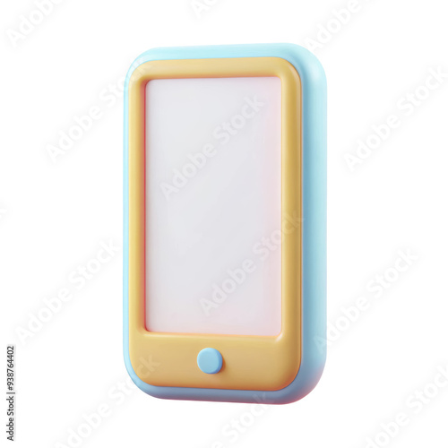 3D illustration of a blue and yellow smartphone with a single button. The phone has smooth edges and a clean, ideal for digital and tech-related concepts. Isolated on transparent background, png.