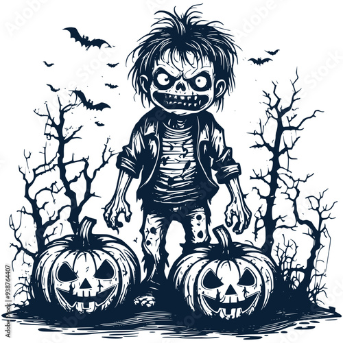 Funny Halloween Graphic, Cute Halloween Horror Haunted Ghost Vector Illustration