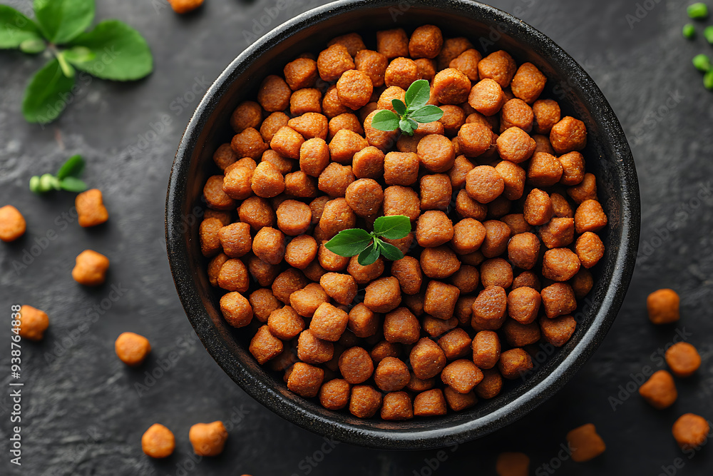 A close-up image of a bowl filled with dry pet food kibble, showcasing the texture and detail of the crunchy pellets.
A close-up image of a bowl filled with dry pet food kibble, showcasing the texture and detail of the crunchy pellets.