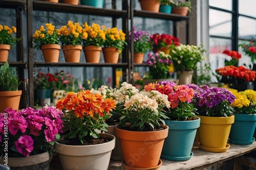 Wallpaper Mural Beautiful colorful flowers and plants in a pots in a Flower shop.  Torontodigital.ca
