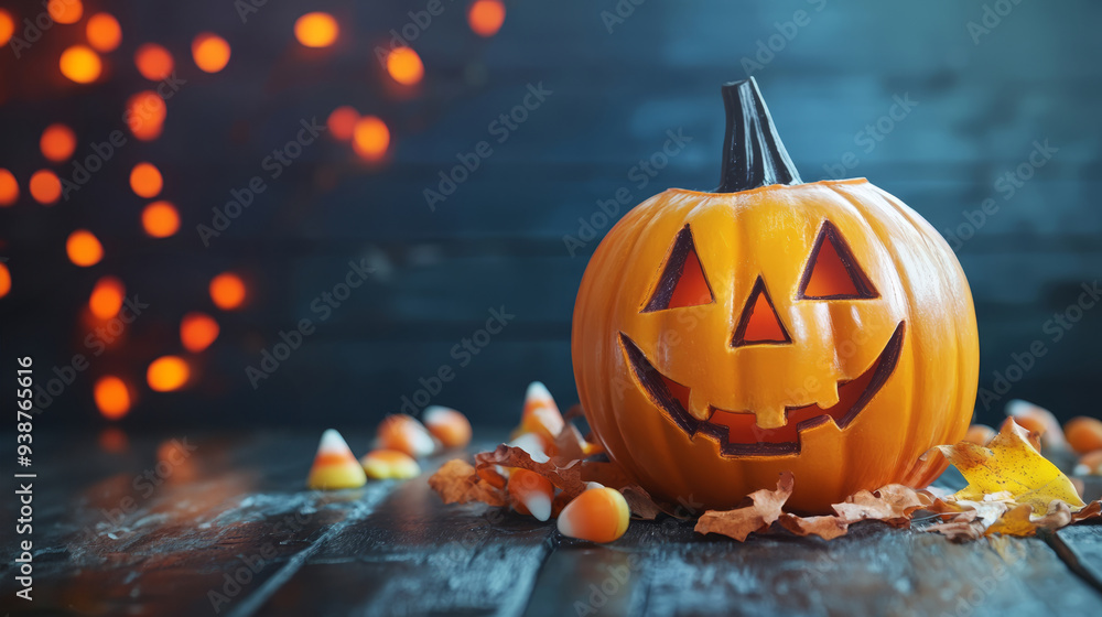 Naklejka premium festive background with evil pumpkin for Halloween