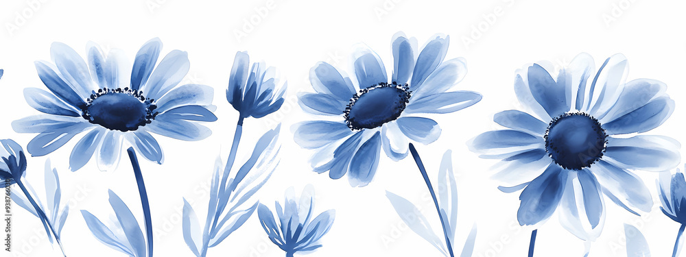 Fototapeta premium Modern Watercolor Blue Daisies