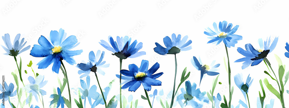 Fototapeta premium Modern Watercolor Blue Daisies