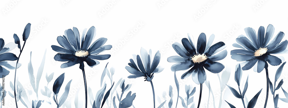 Fototapeta premium Modern Watercolor Blue Daisies
