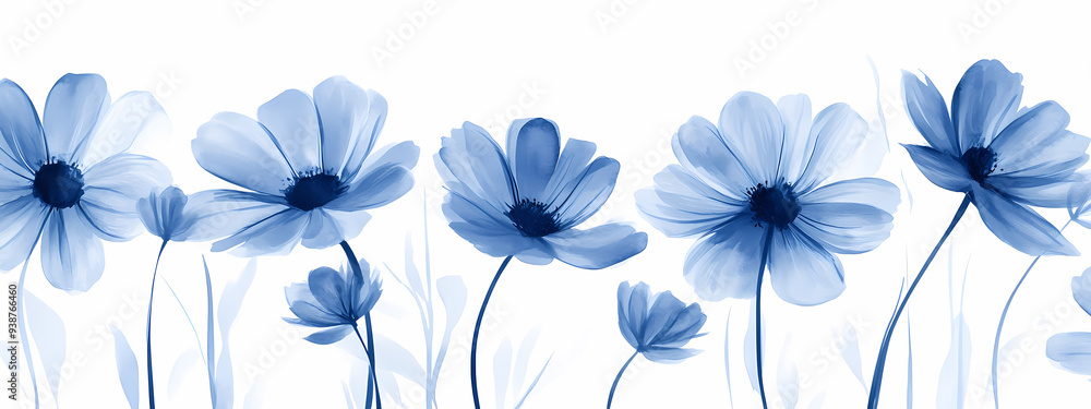 Modern Watercolor Blue Daisies Modern Watercolor Blue Daisies