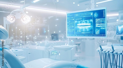 A futuristic dental cleaning procedure where ultrasonic and laser tools are used for a thorough oral care session, emphasizing the role of technology in routine care