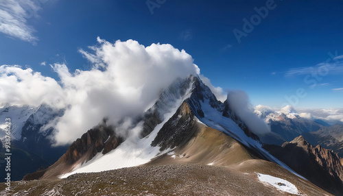 A timelapse of clouds forming and dissipating over a mountain peak photo