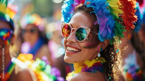 Pride celebration with participants in vibrant costumes.