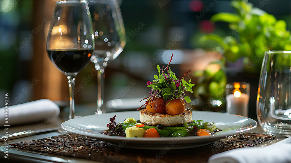 Artisanal Gourmet Dish with Elegant Presentation in a Fine Dining Setting Artisanal Gourmet Dish with Elegant Presentation in a Fine Dining Setting