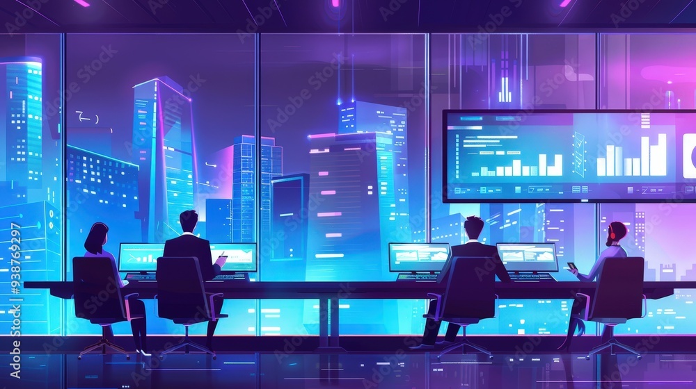 business trip setting with a conference room overlooking a city skyline. business trip setting with a conference room overlooking a city skyline.