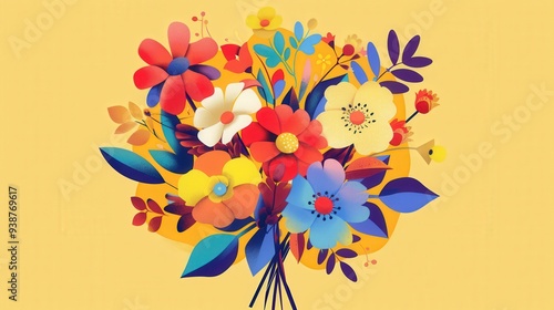 colorful bouquet icon with a blend of geometric shapes representing different flowers.