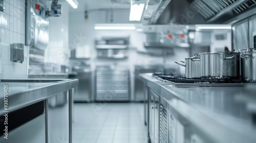 A close-up of a clean, sanitized commercial kitchen with food safety certification.