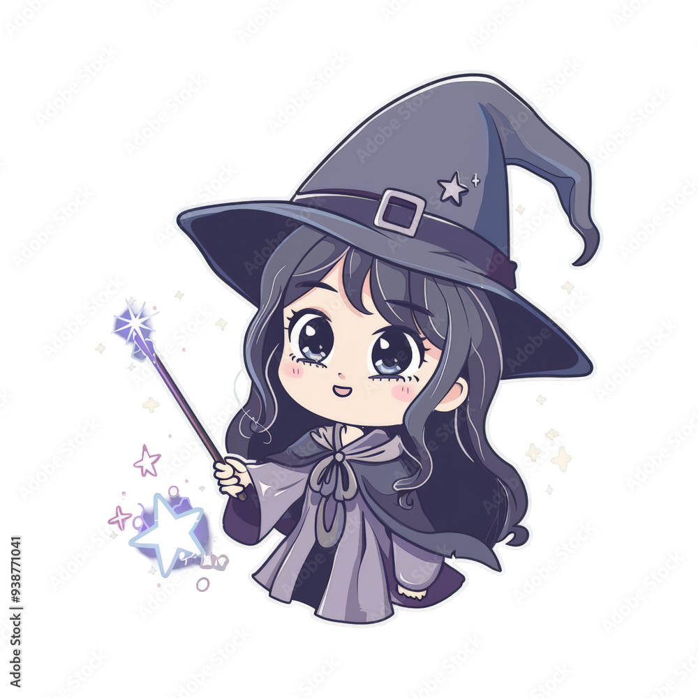 Cute Witch with a Wand and Sparkling Stars. Cute Witch with a Wand and Sparkling Stars.