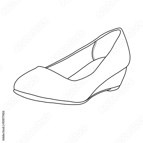Women's Low Heel Pump Shoes Line art,Technical sketch hand drawing outline vector doodle illustration isometric view isolated on white background