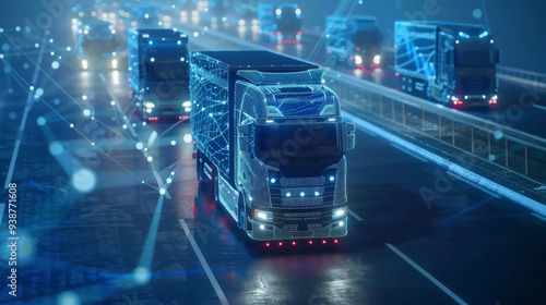 Futuristic and fully autonomous trucks operating on a smart highway system of the future