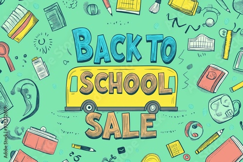 Back to School Sale Illustration with Diverse School Supplies