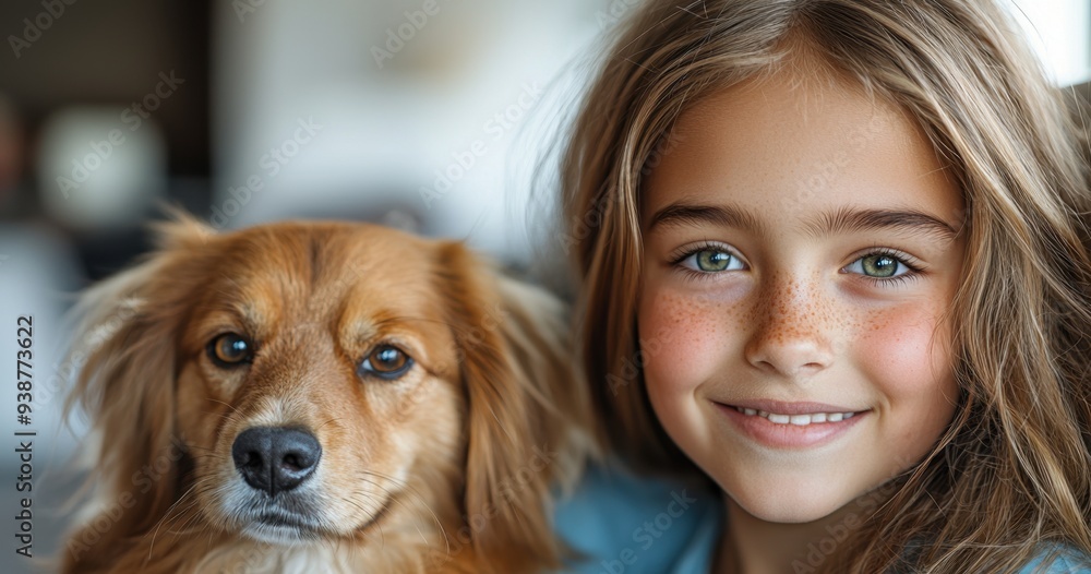 Smiling Girl and Her Loyal Dog Smiling Girl and Her Loyal Dog