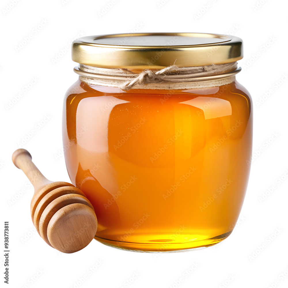 Pure honey with a glass jar on a transparent background Pure honey with a glass jar on a transparent background