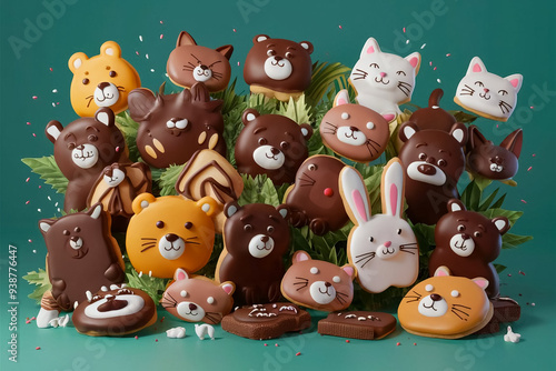 Image of chocolate cookies are shaped like various animals