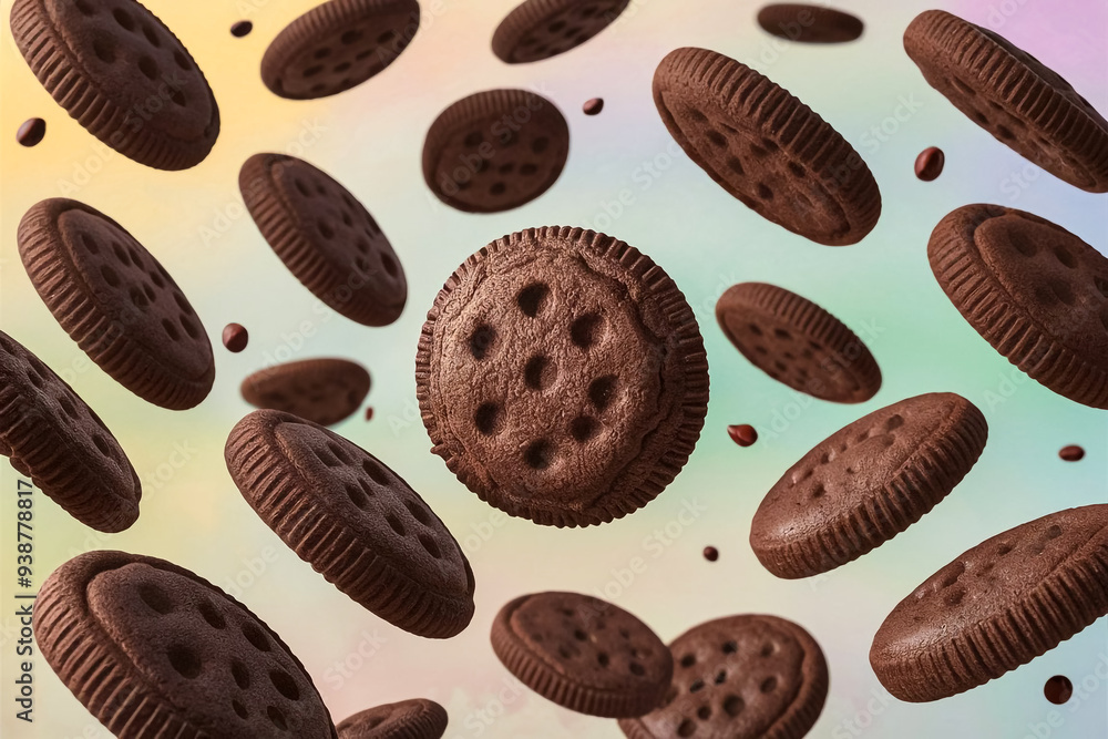 Fototapeta premium chocolate cookies are floating in mid air